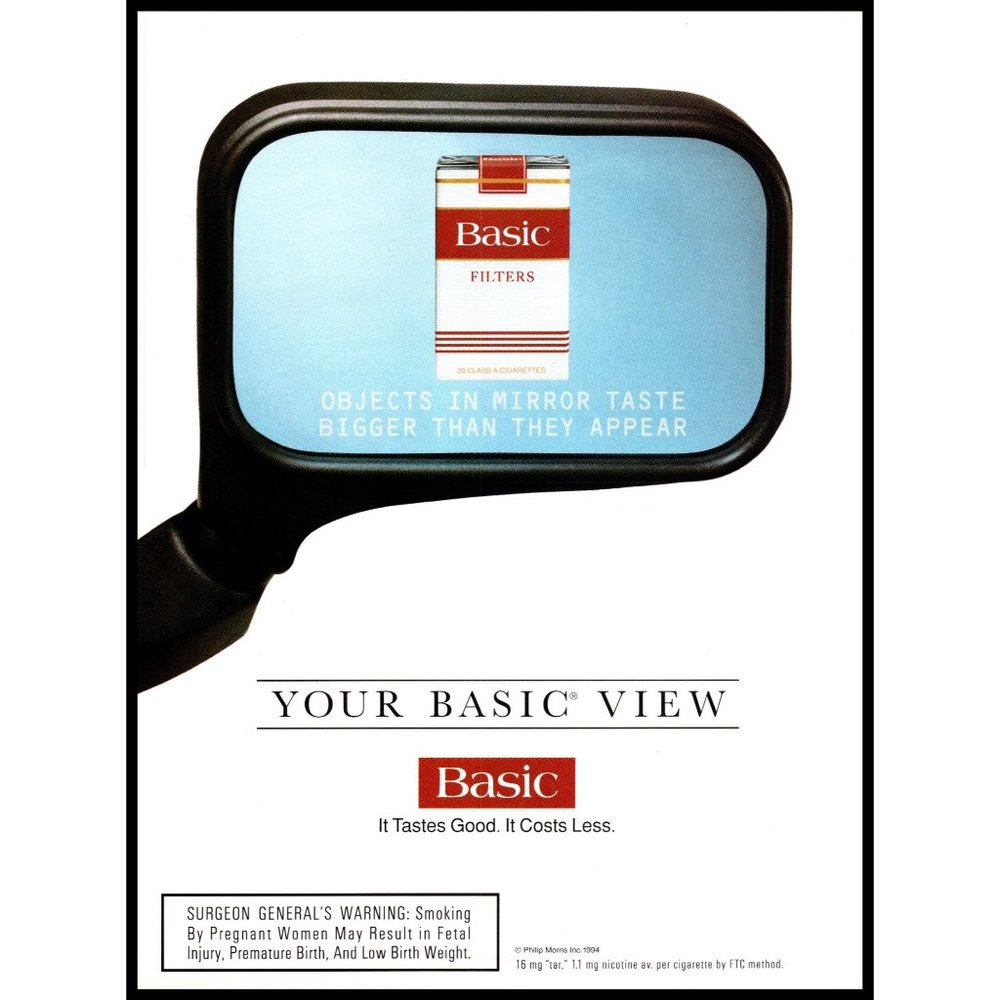1994 Basic Cigarettes Vintage Print Ad Car Rearview Mirror View Wall Art Photo